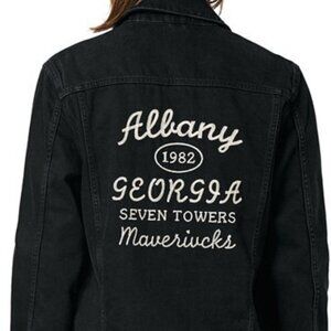 EUC Topman Albany Embroidered Black Denim Jacket Unisex XS